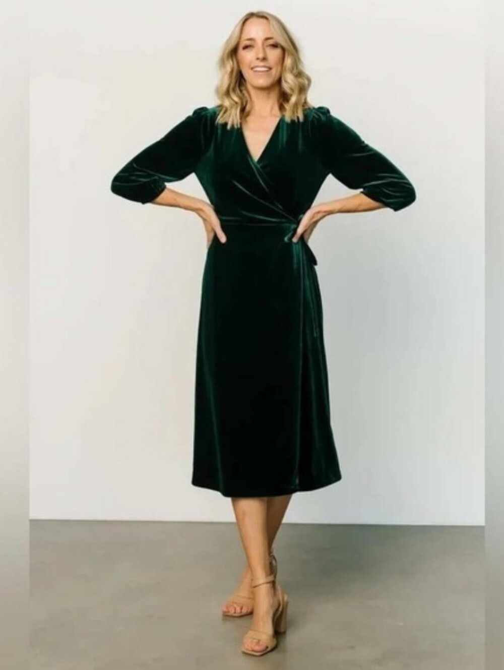 NWT Baltic Born Beckinsale Velvet Wrap Dress Dark Green Large - Picture 10 of 10